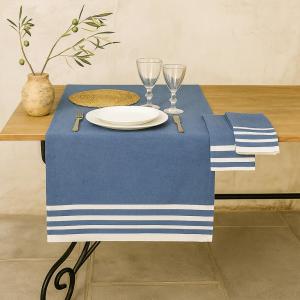 Chemin de table coton bleu grec 50x150