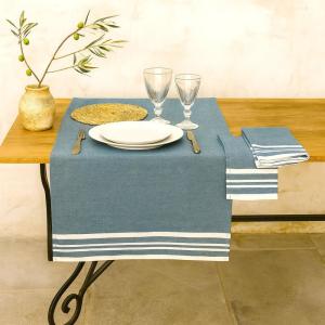 Chemin de table coton bleu pétrole 50x150