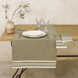 Chemin de table coton vert olive 50x150