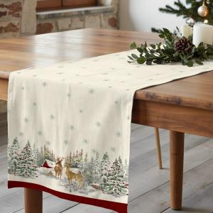 Chemin de table de Noël 100% coton beige 50x150 cm