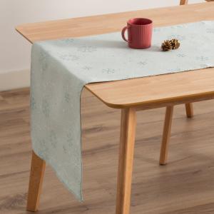 Chemin de table de Noël en coton jacquard aqua et argent 45…