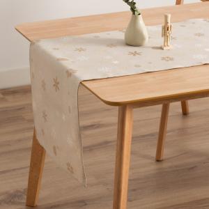 Chemin de table de Noël en coton jacquard beige et or 45x13…
