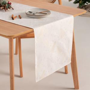 Chemin de table de Noël en coton jacquard blanc et or 45x13…
