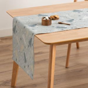 Chemin de table de Noël en coton jacquard bleu et or 45x135…