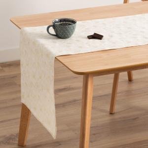 Chemin de table de Noël en coton jacquard écru 45x135 cm