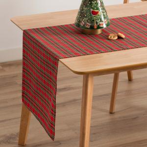 Chemin de table de Noël en coton jacquard rouge 45x135 cm