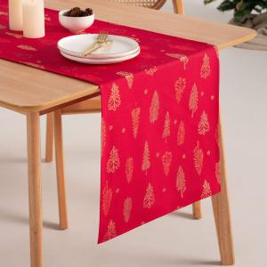 Chemin de table de Noël en coton jacquard rouge et or 45x13…