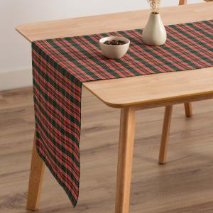 Chemin de table de Noël en coton jacquard vert 45x135 cm