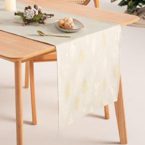 Chemin de table de Noël en coton jacquard vert clair et or…