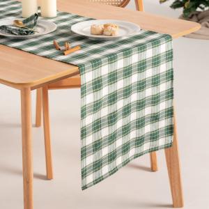 Chemin de table de Noël en coton jacquard vert sapin 45x135…
