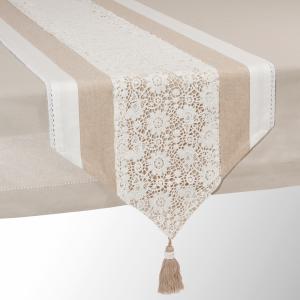 Chemin de table en coton beige avec dentelle beige 40x150