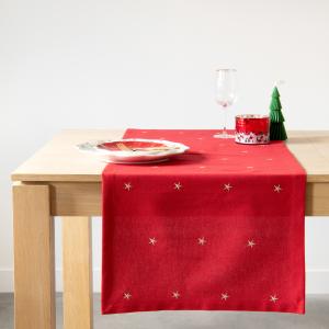 Chemin de table en coton bio rouge et étoiles brodées 50x15…