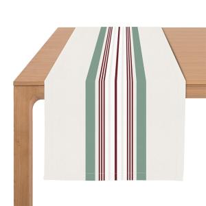 Chemin de table en coton vert et rouge bordeaux 50x155