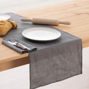 Chemin de table en lin Anthracite