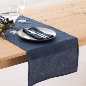 Chemin de table en lin bleu