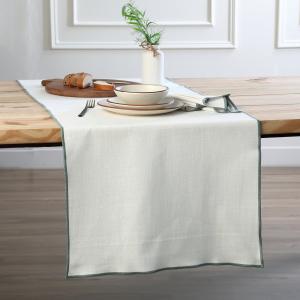 Chemin de table toile de coton blanc / céladon 50x150