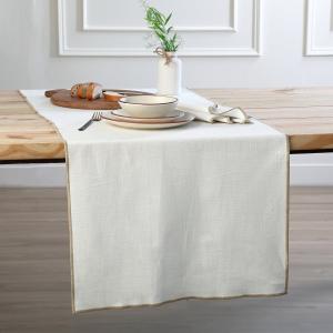 Chemin de table toile de coton blanc / sable 50x150