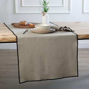Chemin de table toile de coton naturel / noir 50x150