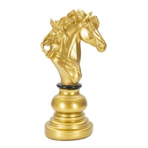 Cheval d’échecs en résine dorée et noire 14x11x27  cm