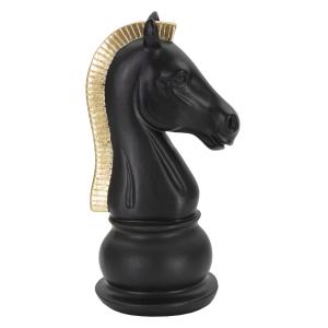 Cheval d’échecs en résine noire et dorée Ø 10,5x8,5x19 cm…