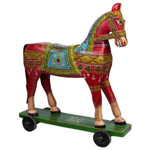 Cheval décoratif en bois peint artisanal 86x36x96