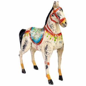 Cheval décoratif en métal peint vieilli 31x9x34