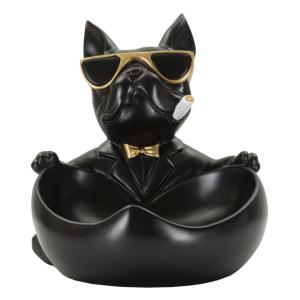 Chien avec poches vides en résine noire et dorée cm 18,5x20…