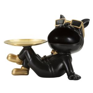 Chien avec poches vides en résine noire et dorée cm 27x17x1…