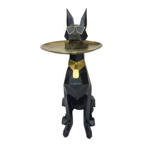 Chien avec poches vides en résine noire et dorée cm 30x64x9…