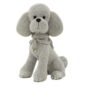 Chien caniche en résine argentée 14,5x10x19 cm