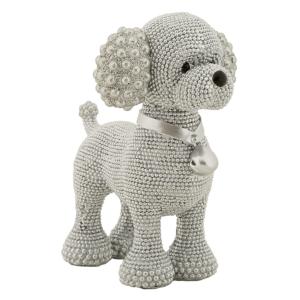 Chien caniche en résine argentée 15x9,5x15 cm