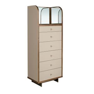 Chiffonier en cuir, noyer et acier poli avec miroir
