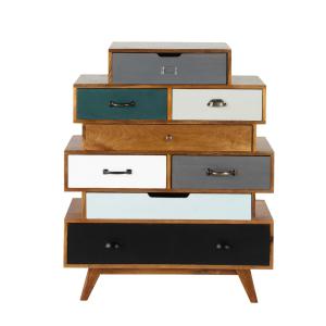 Chiffonier vintage en manguier massif multicolore