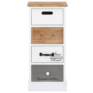 Chiffonnier 4 tiroirs en bois massif, blanc, gris et brun