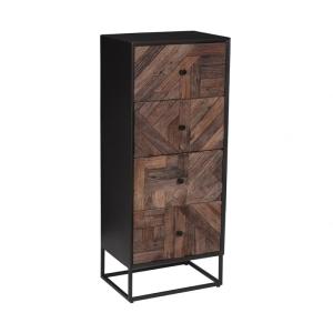 Chiffonnier  4 tiroirs en métal noir et bois recyclé