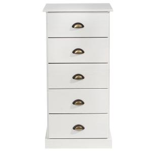 Chiffonnier 5 tiroirs en bois massif, blanc