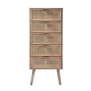 Chiffonnier 5 tiroirs façades en rotin naturel - H100 cm