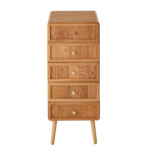 Chiffonnier 5 tiroirs façades lamellées H100 cm - Effet Boi…
