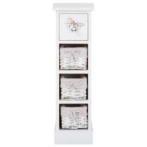 Chiffonnier avec 3 paniers et 1 tiroir en bois massif, blanc