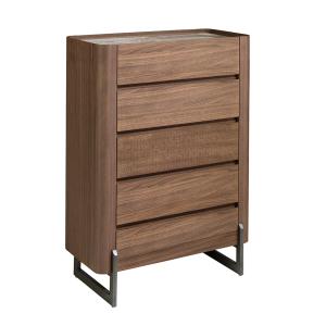 Chiffonnier en noyer et acier avec plan en marbre de porcel…