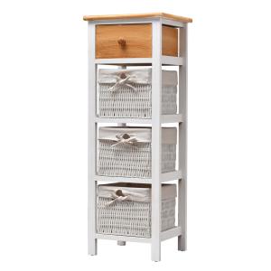 Chiffonnier étroit à 4 tiroirs en bois et osier blanc et br…