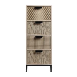 Chiffonnier étroit sculpté à 4 tiroirs en bois marron clair…