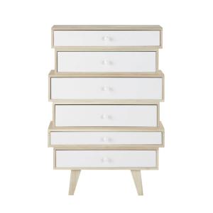 Chiffonnier style scandinave 6 tiroirs en paulownia blanc