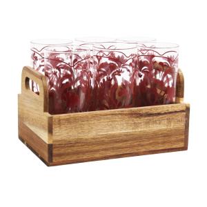 Chopes en verre transparent motif floral rouge (x6) et supp…