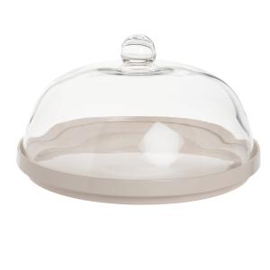 Cloche à fromage en verre et grès blanc cassé