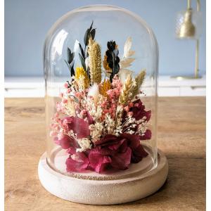 Cloche de fleurs séchées fuchsia Agathe