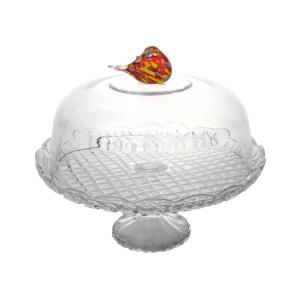 Cloche sur pied Oiseau en verre 30 cm transparent