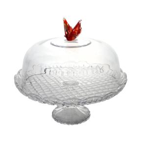 Cloche sur pied Papillon en verre 30 cm transparent