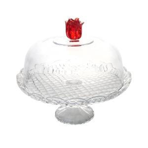 Cloche sur pied Rose en verre 30 cm transparent