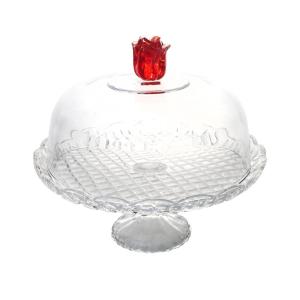 Cloche sur pied Rose en verre 30 cm transparent / cristal